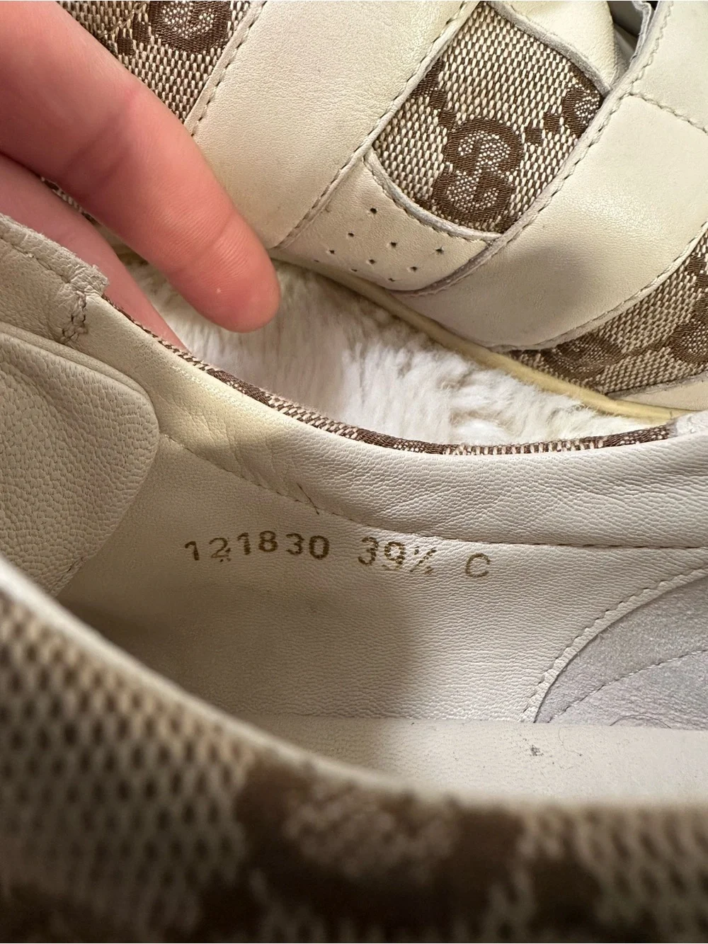 Gucci GG Canvas & White Leather Double Strap Sneakers 39.5 Authentic + Dust Bag